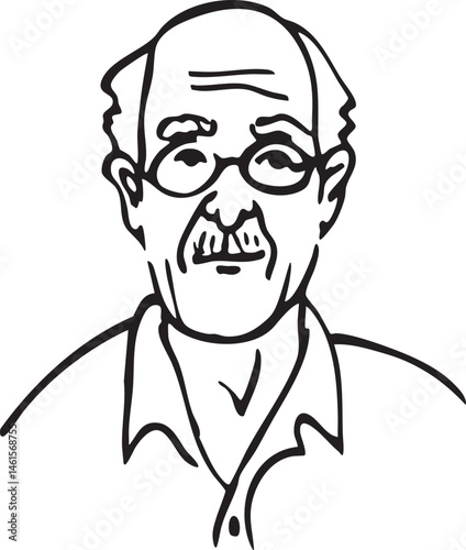 An elderly man peers thoughtfully through spectacles.
