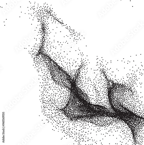 A dynamic abstract forms a sweeping arc against a textured background of numerous small dots.