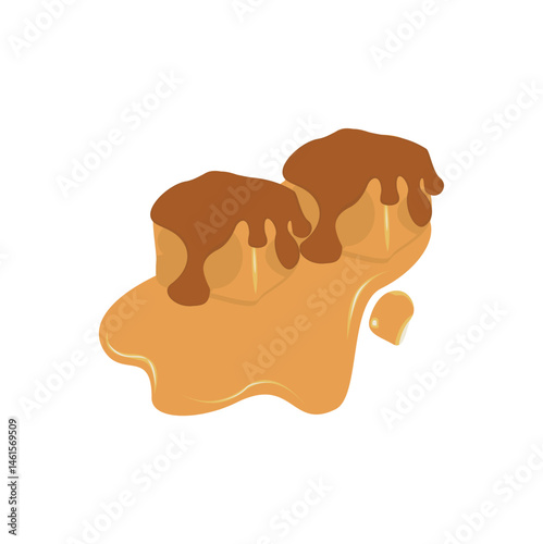 Realistic isolated caramel cream. Illustration of liquid toffee candy on transparent background. Liquid sticky maple frame decoration.