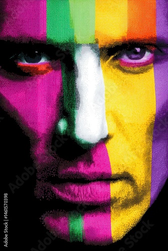 Obraz na płótnie Colorful face art portrait reflects creativity modern art expression w salonie