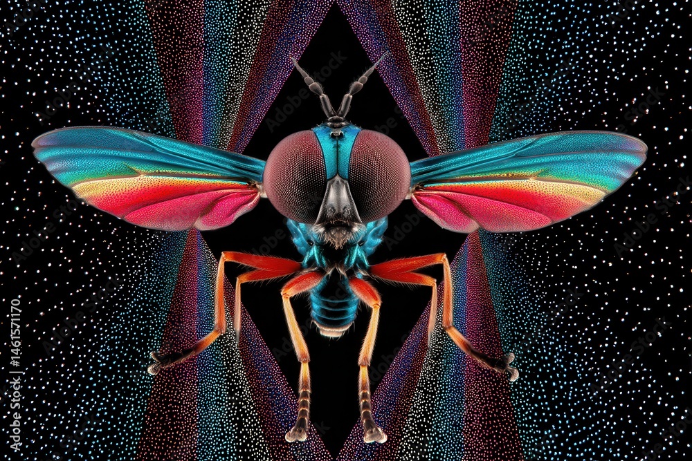 Colorful alien insect art with digital wings