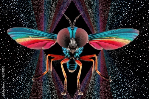 Obraz na płótnie Colorful alien insect art with digital wings w salonie