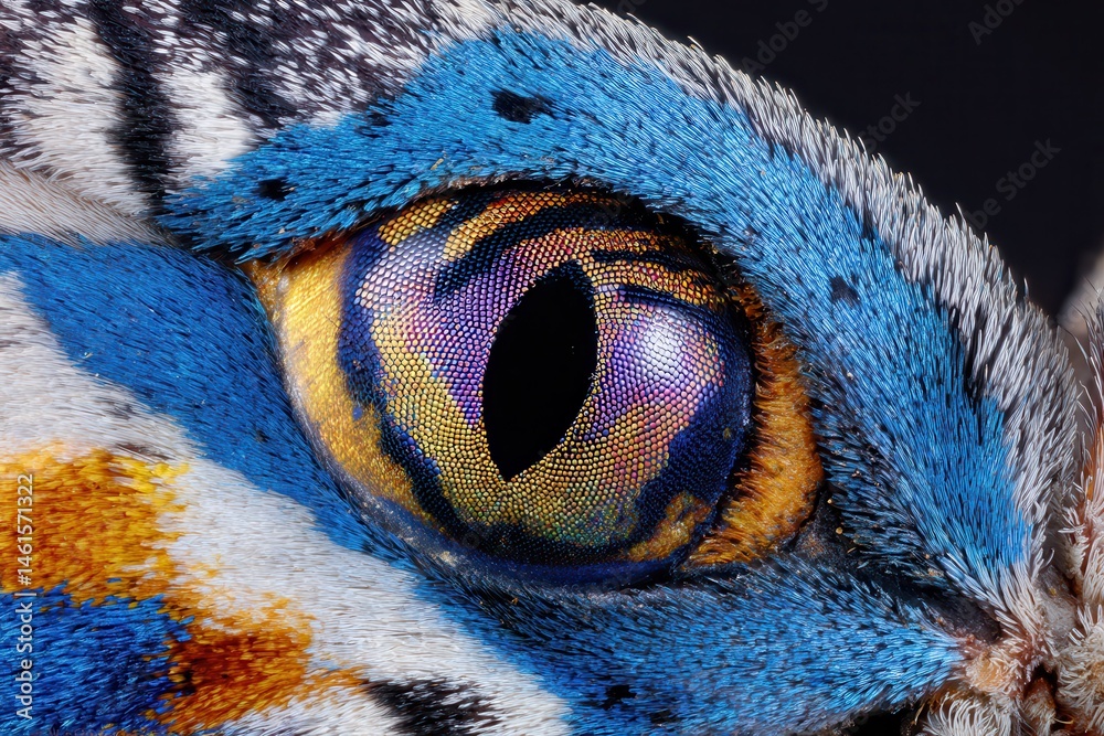 Macro close-up of vibrant chameleon eye showcasing striking colors textures