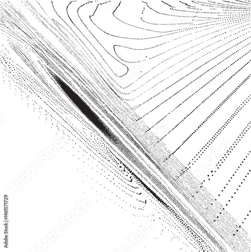 A stark black and white topographic map displays a dramatic winding ravine.