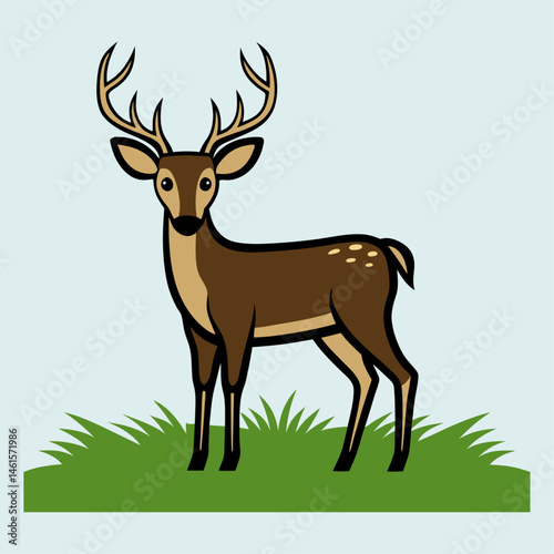 White tailed Deer Silhouette Vector  on grass Style Wildlife Design