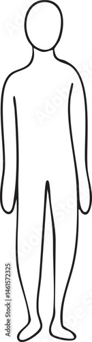 A single standing figure is depicted in a minimalist style.