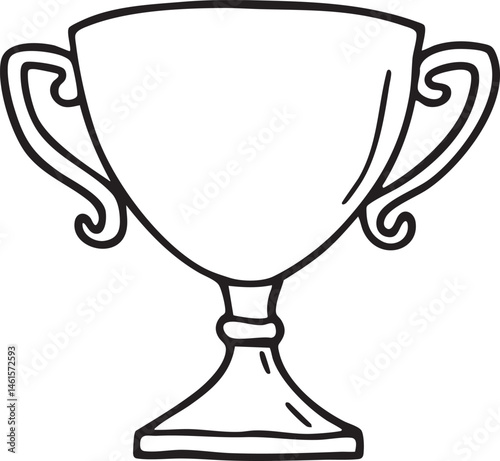 A simple outlined trophy cup stands upright on a white background.