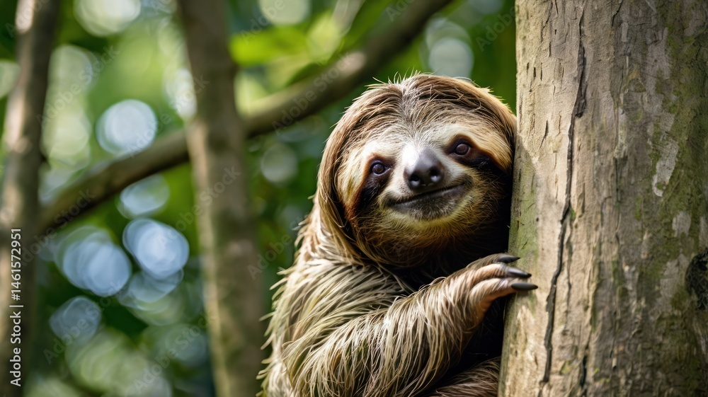 Fototapeta premium Sleepy sloth clinging to a tree