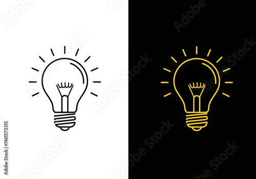 A bright electric light bulb icon is a vector illustration symbolizing idea, energy, and innovation in a simple design