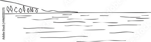 Thin dark lines represent water ripples on a white surface.
