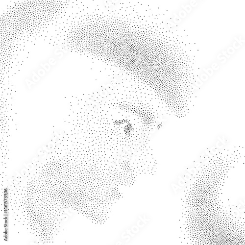 A close-up portrait of a human face composed entirely of tiny black dots.