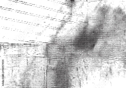 A grayscale portrait of a person's face partially obscured by a textured