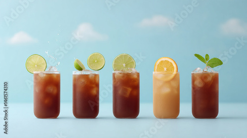 Row of smoothies on a light background