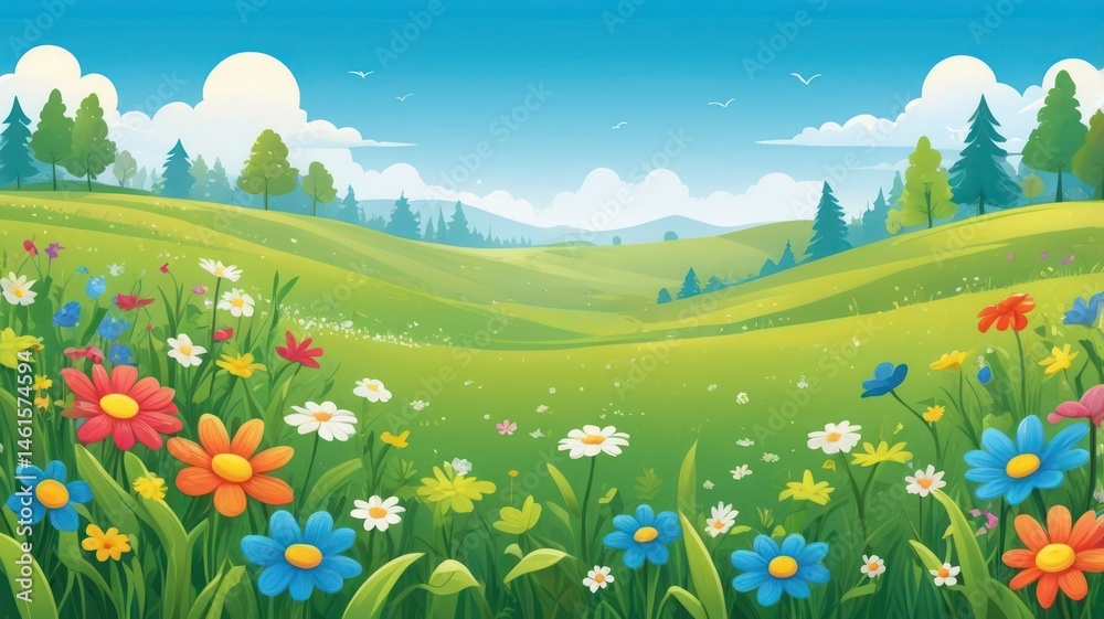 Naklejka premium spring landscape with flowers