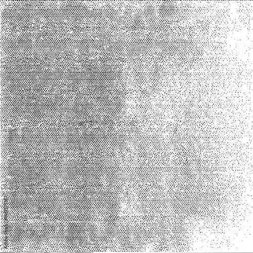 A grayscale portrait of a woman appears within a textured speckled background.