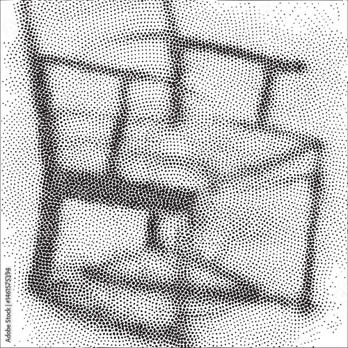 A black and white pointillist reveals a feline face.