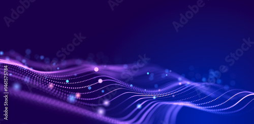 Abstract wave of sound particles. Equalizer for music. Signal transmission. 3d rendering.