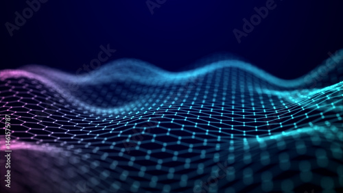 Big data visualization. The musical stream of sounds. Abstract background with interweaving of dots . 3D rendering.