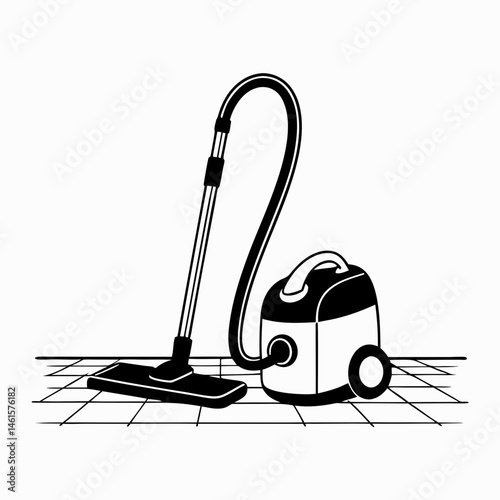 Vacuum cleaner in use on tiled floor  