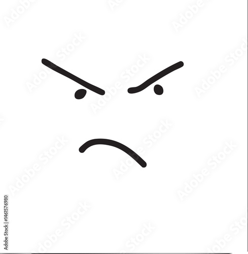 A square face displays an angry expression with furrowed brows and a downturned mouth.
