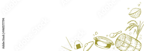 米　背景 フレーム 横長　筆 線画 イラスト