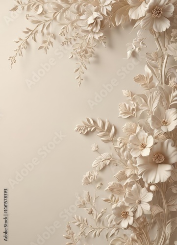 Delicate cream backdrop with embossed floral motif, elegant design , design, floral wallpaper