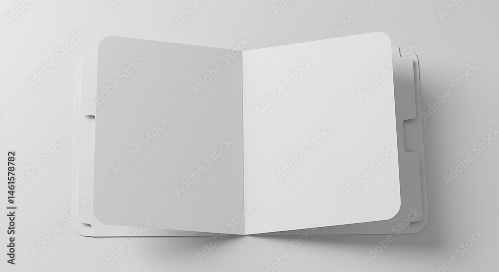 Clean and minimalistic presentation of an open blank notebook with dividers Clean and minimalistic presentation of an open blank notebook with dividers