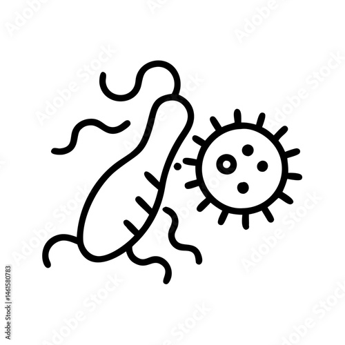 Disinfecting icon in black outline. Germs, bacteria, hygiene, sanitation concept