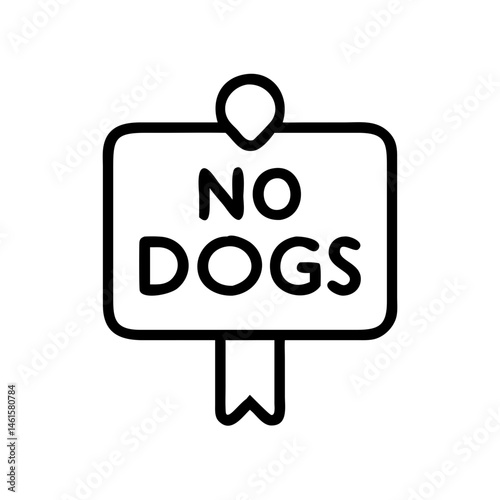 No dogs icon in black outline. Pet restriction, public safety, signage
