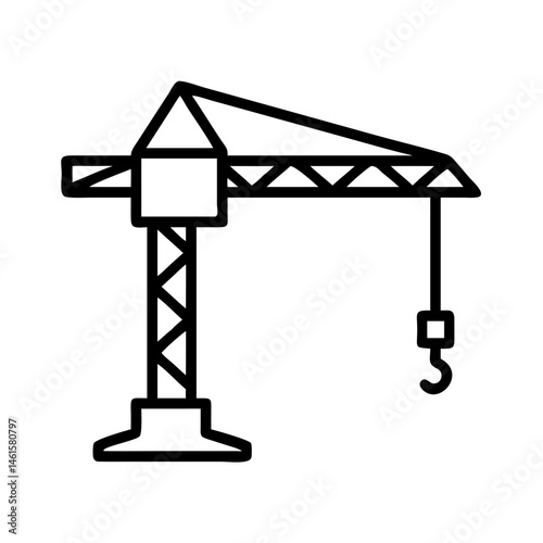 Crane icon in black outline. Construction equipment, building, industry