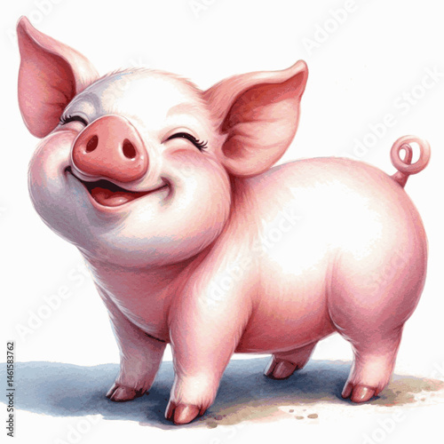  Mud Mirth pig laughing happily isolated watercolor vector illustration svg