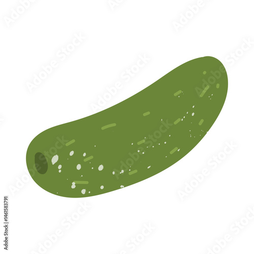 Cucumber doodle is flat with texture. Light splashes on products. colored vegetable is suitable for decorating recipes, packaging, menus, stickers, prints and designs in eco, farmer or vegetarian