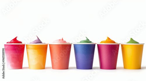 set of various colorful smoothies in take away cups isolated on white photo