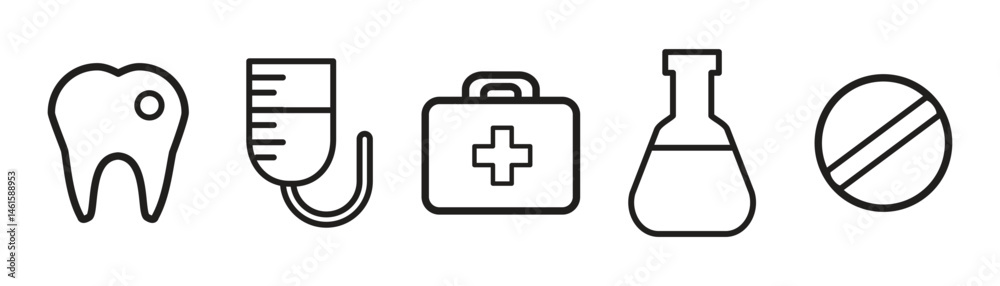 Obraz premium Black line icons. Medical icons set. Healthcare and medicine. Medical Insurance. Vector illustration eps 10