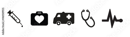 Black line icons. Medical icons set. Healthcare and medicine. Medical Insurance. Vector illustration eps 10