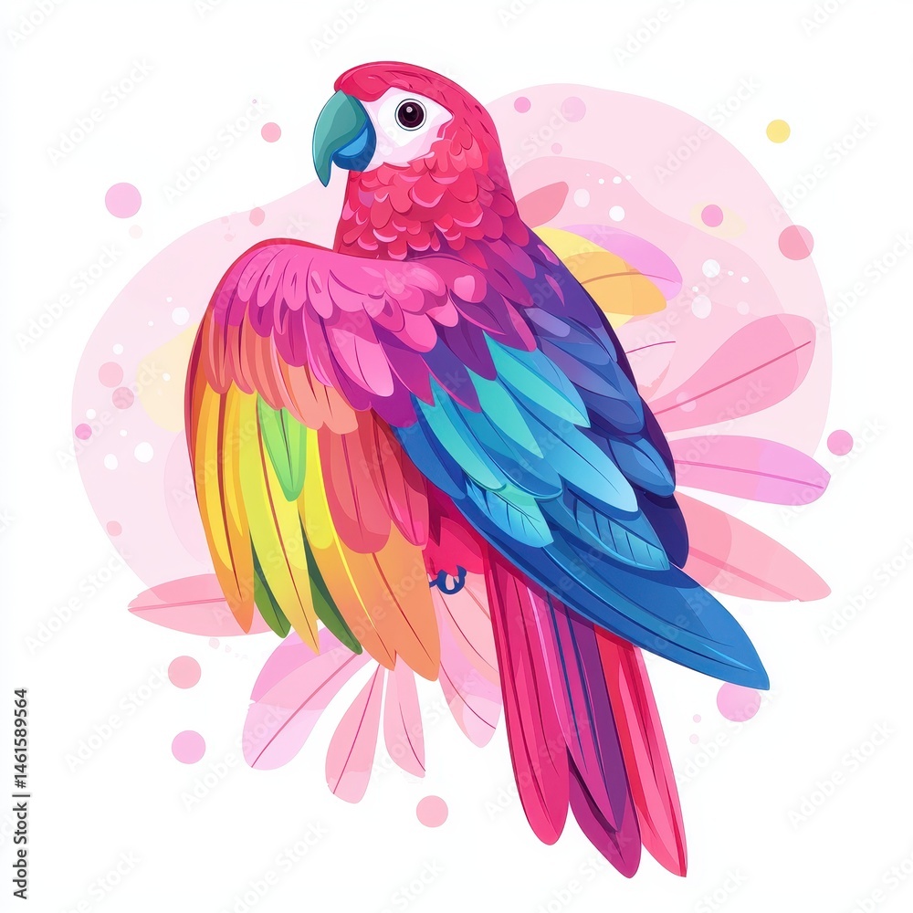 Obraz premium a pet parrot flapping its wings in joy, vibrant feathers, cartoon style, isolated on white background