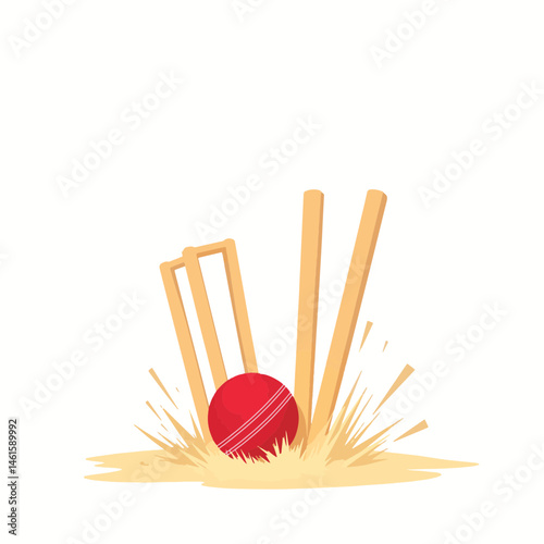 Cricket ball striking stumps and creating impact, sports excitement