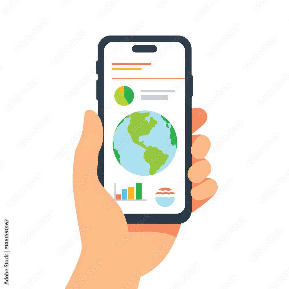 Smartphone displaying climate change app interface, modern awareness Smartphone displaying climate change app interface, modern awareness