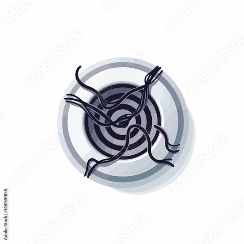 Clogged bathtub drain with hair blockage, minimalistic illustration