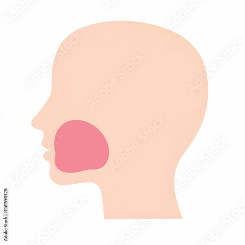 Simplified face with swollen jaw illustration on white background, medical symbolism