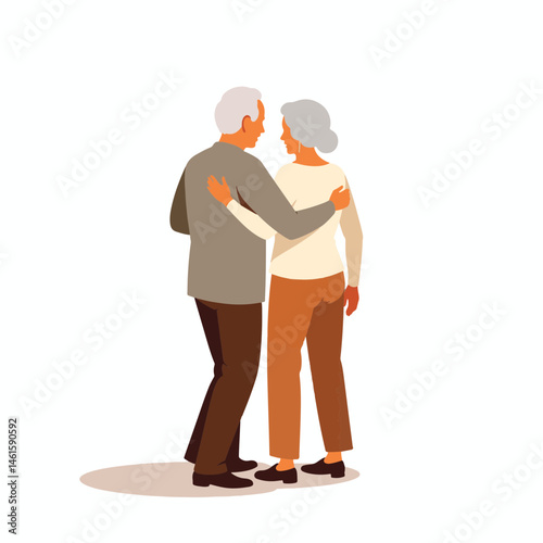 Elderly couple dancing tenderly in minimalistic room, love and connection