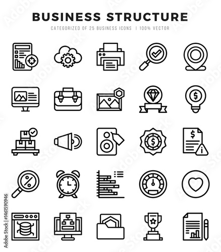 Vector Business Structure types icon set in Lineal style. vector illustration.