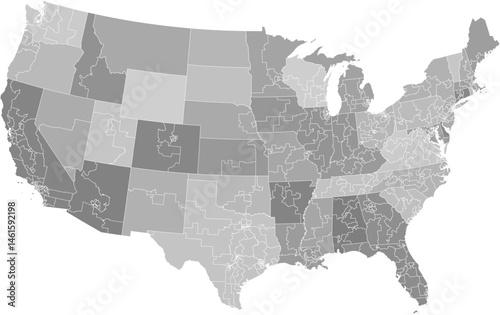 Contiguous United States vector map with state and congressional district boundaries (Albers equal area conic projection, 116th congress, PPT-compatible & fully editable)