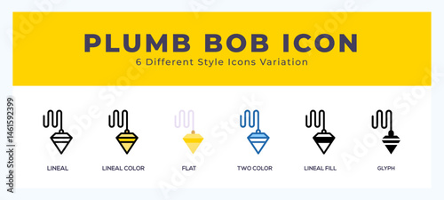 Plumb bob icon set with different styles. Design elements for logo. Vector illustration.