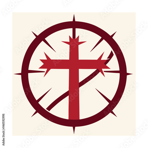 Religious symbol of the cross surrounded by thorns in a monochromatic color scheme