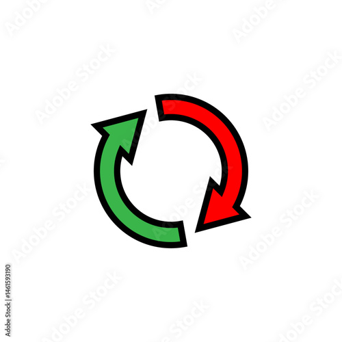 The circular arrows move one after the other in a circle. Two semicircular arrows rotate. Colorful vector illustration.