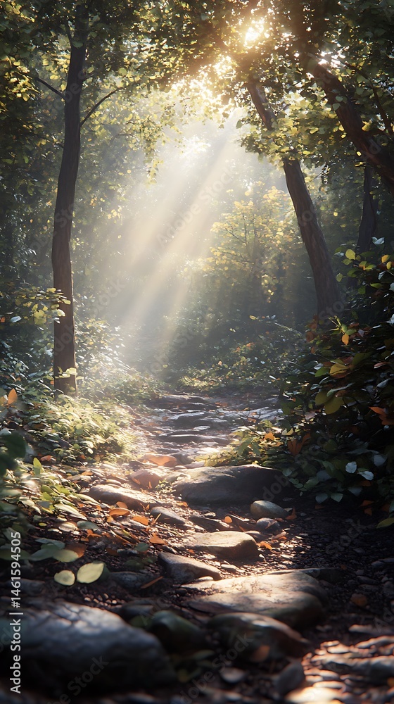 Obraz premium Sunlit forest path natures serene landscape