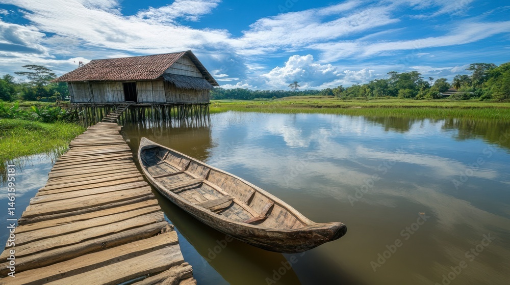 Obraz premium Rustic House on a Pond