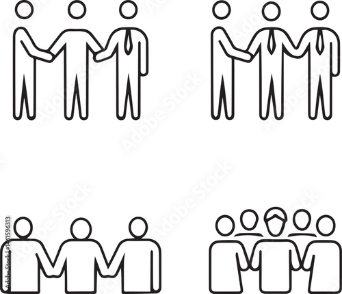 Simple Line Art Icons of Diverse Business Groups