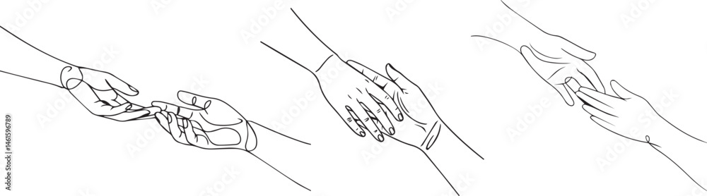 Fototapeta premium Touching Hands, a Single Line Drawing of Connection